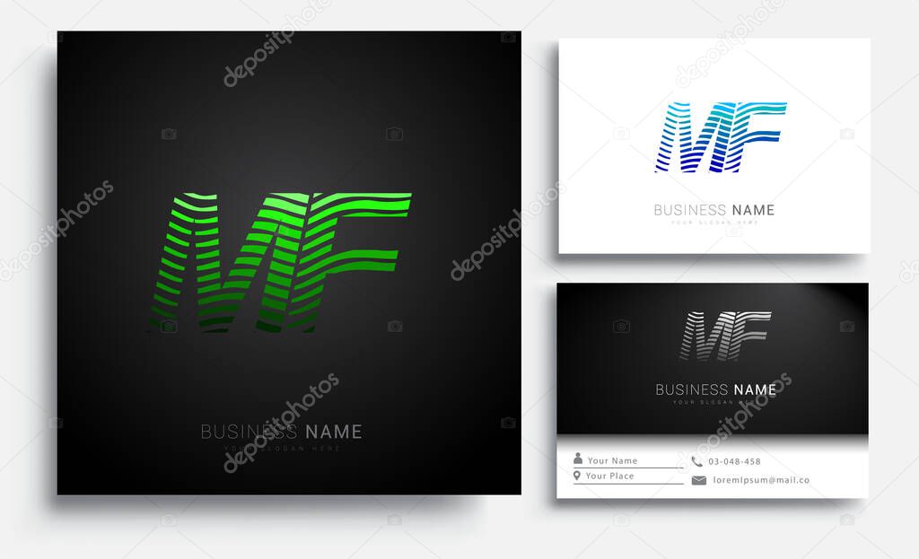 initial letter logo MF colored green and blue with striped set, Vector logo design template elements for your business or company identity