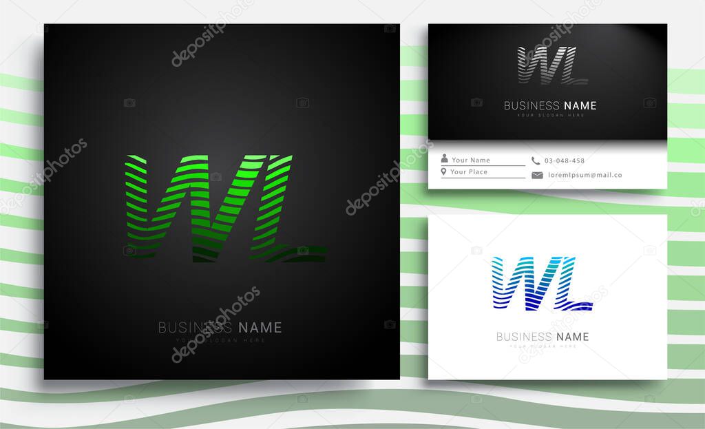 Initial letter logo WL colored green n blue with striped set, Vector logo design template elements for your business or company identity