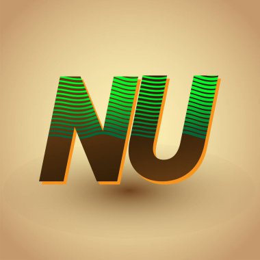 İlk harf logosu NU renkli yeşil ve kahverengi çizgili kombinasyon, şirket veya şirket kimliğiniz için vektör logo tasarım şablonu unsurları