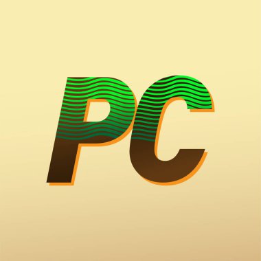 İlk harf logosu çizgili kombinasyonu olan yeşil ve kahverengi renkli PC, şirketiniz veya şirket kimliğiniz için vektör logo tasarım şablonu unsurları