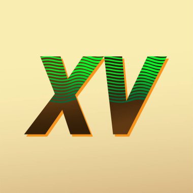 İlk harf logosu XV renkli yeşil ve kahverengi çizgili kombinasyon, şirket veya şirket kimliğiniz için vektör logo tasarım şablonu unsurları