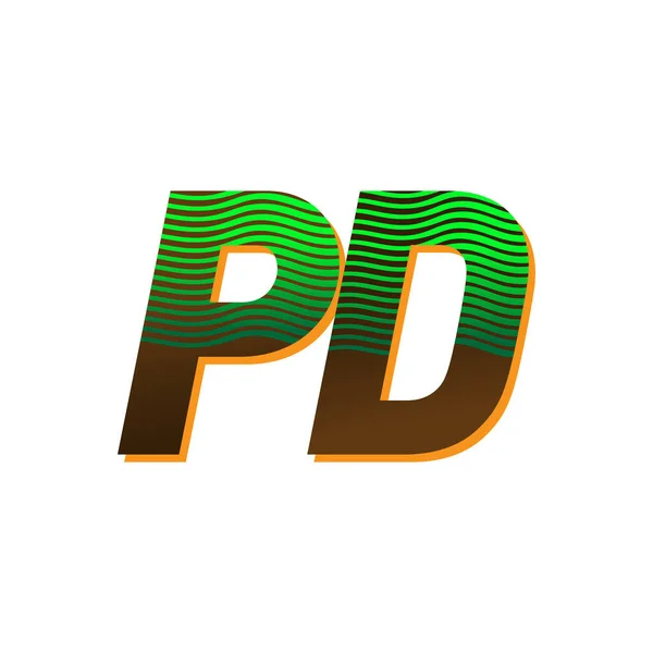 最初の文字のロゴあなたのビジネスや会社のアイデンティティのための縞模様の組成物と緑と茶色のPd色のロゴデザインテンプレート要素 — ストックベクタ