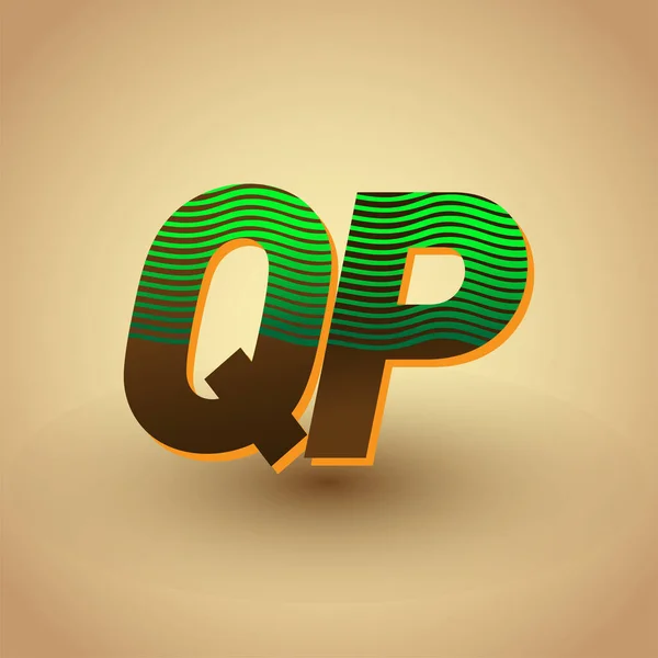 最初の文字のロゴあなたのビジネスや会社のアイデンティティのための縞模様の組成物 ベクトルのロゴデザインテンプレート要素と緑と茶色のQp色 — ストックベクタ