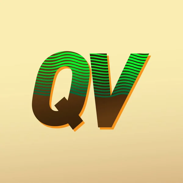 初始字母标识Qv为绿色和棕色 带有条纹组合 向量标识为您的业务或公司标识设计模板元素 — 图库矢量图片