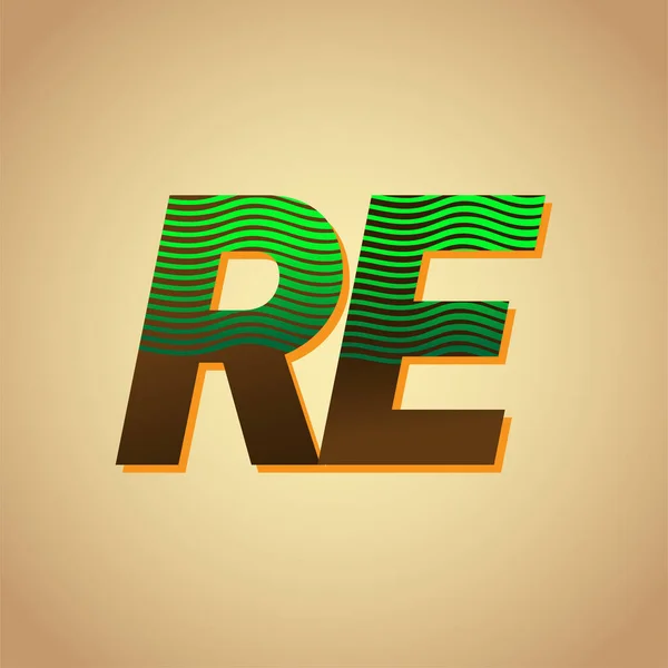 Počáteční Písmeno Logo Zelené Hnědé Pruhovaným Kompotition Vector Logo Designové — Stockový vektor