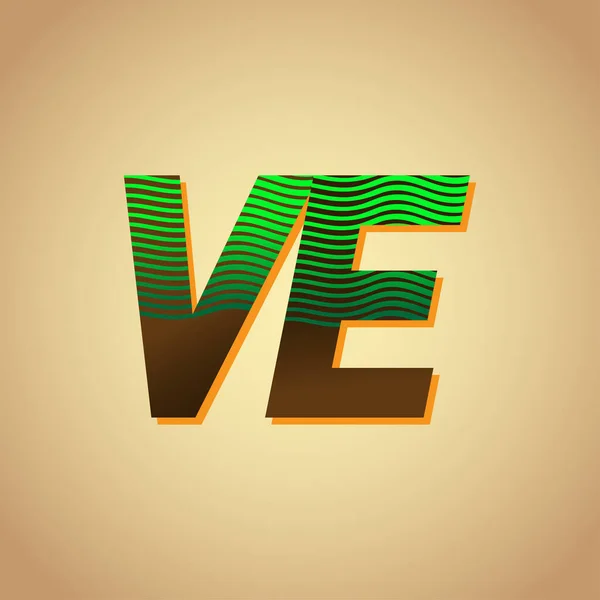 Logo Lettre Initiale Couleur Verte Marron Avec Compotition Rayée Éléments — Image vectorielle