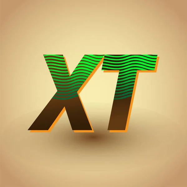 Lettre Initiale Logo Couleur Verte Marron Avec Compotition Rayée Éléments — Image vectorielle