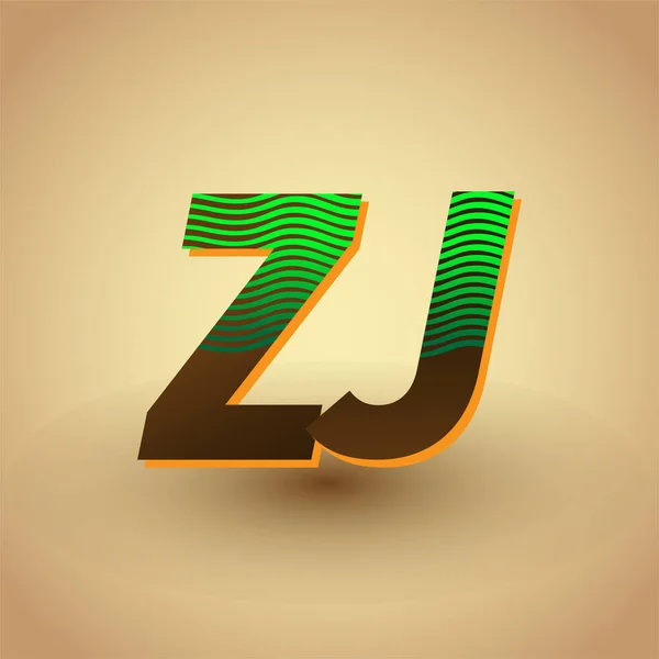 Logo Lettre Initiale Couleur Verte Marron Avec Compotition Rayée Éléments — Image vectorielle