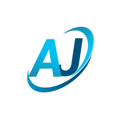 İlk harf AJ logotype şirketinin adı Blue Swoosh tasarım konsepti. iş ve şirket kimliği için vektör logosu.