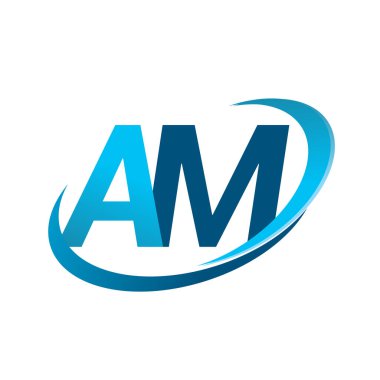 İlk harf AM logotype şirketi adı Blue Swoosh tasarım konsepti. iş ve şirket kimliği için vektör logosu.