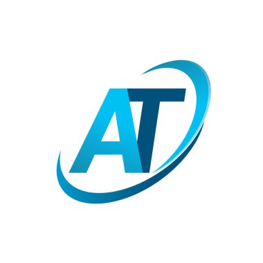 İlk harf AT logotype şirketi adı Blue Swoosh tasarım konsepti. iş ve şirket kimliği için vektör logosu.