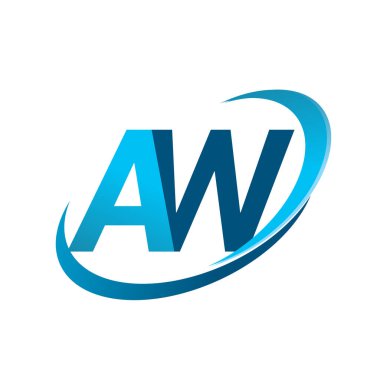 İlk harf AW logotype şirketi adı mavi swoosh tasarım konsepti. iş ve şirket kimliği için vektör logosu.