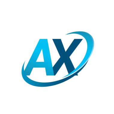 İlk harf AX logotype şirketi adı mavi swoosh tasarım konsepti. iş ve şirket kimliği için vektör logosu.