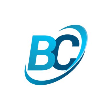 İlk harfi BC logotype şirketinin adı Blue Swoosh tasarım konsepti. iş ve şirket kimliği için vektör logosu.