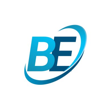 İlk harf BE logotype şirketi adı Blue Swoosh tasarım konsepti. iş ve şirket kimliği için vektör logosu.