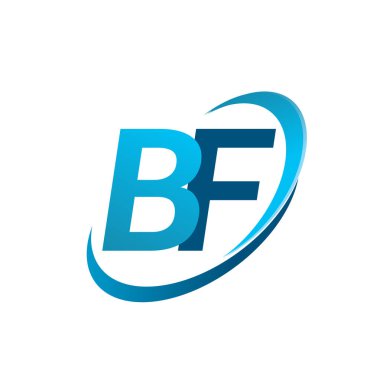 İlk harf BF logotype şirketi adı mavi swoosh tasarım konsepti. iş ve şirket kimliği için vektör logosu.