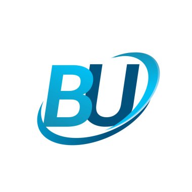İlk harf BU logotype şirket adı mavi swoosh tasarım konsepti. iş ve şirket kimliği için vektör logosu.