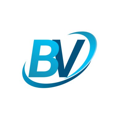 İlk harf BV logotype şirket adı mavi swoosh tasarım konsepti. iş ve şirket kimliği için vektör logosu.