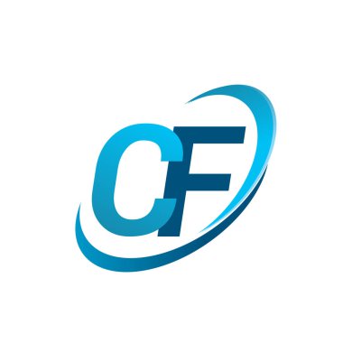 İlk harf CF logotype şirketi adı mavi swoosh tasarım konsepti. iş ve şirket kimliği için vektör logosu.