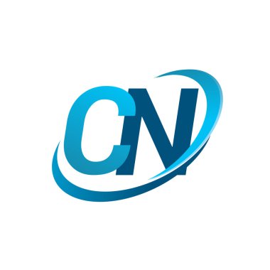 İlk harf CN logotype şirketi adı mavi swoosh tasarım konsepti. iş ve şirket kimliği için vektör logosu.