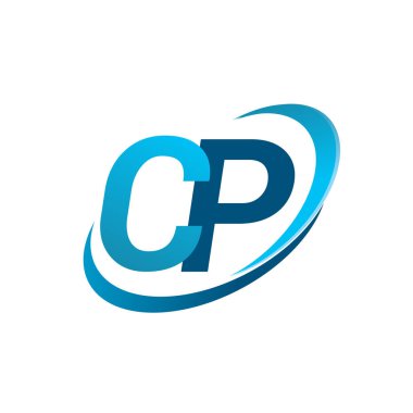 İlk harf CP logotype şirketi adı mavi swoosh tasarım konsepti. iş ve şirket kimliği için vektör logosu.