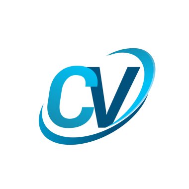 İlk harf CV logotype şirketi adı mavi swoosh tasarım konsepti. iş ve şirket kimliği için vektör logosu.