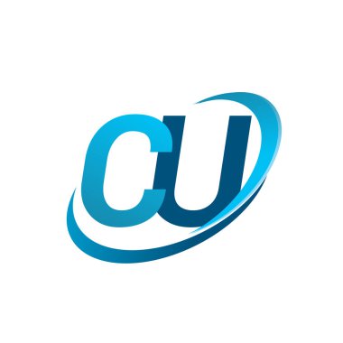 İlk harf CU logotype şirketi adı mavi swoosh tasarım konsepti. iş ve şirket kimliği için vektör logosu.