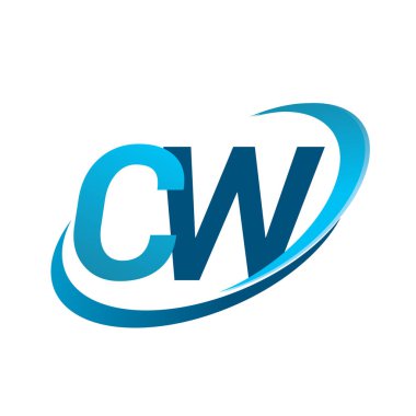 İlk harf CW logotype şirketi adı mavi swoosh tasarım konsepti. iş ve şirket kimliği için vektör logosu.