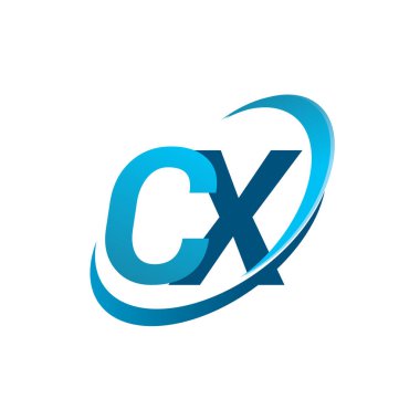 İlk harf CX logotype şirketi adı mavi swoosh tasarım konsepti. iş ve şirket kimliği için vektör logosu.