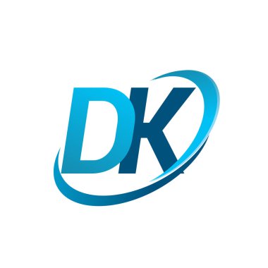 İlk harf DK logotype şirketi adı mavi swoosh tasarım konsepti. iş ve şirket kimliği için vektör logosu.
