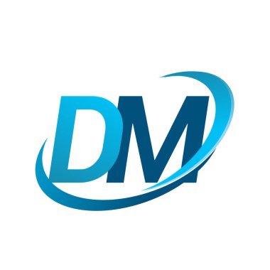 İlk harf DM logotype şirket adı mavi swoosh tasarım konsepti. iş ve şirket kimliği için vektör logosu.