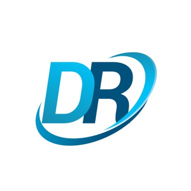 İlk harf DR logotype şirket adı mavi swoosh tasarım konsepti. iş ve şirket kimliği için vektör logosu.