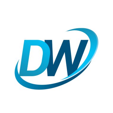 İlk harf DW logotype şirketi adı mavi swoosh tasarım konsepti. iş ve şirket kimliği için vektör logosu.