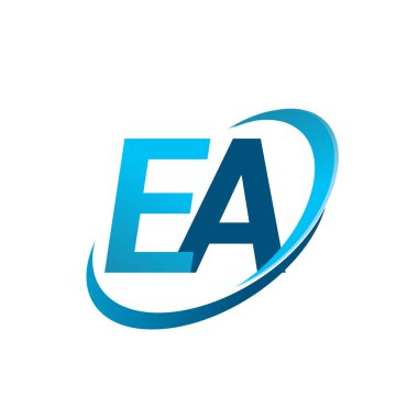 İlk harf EA logotype şirketinin adı Blue Swoosh tasarım konsepti. iş ve şirket kimliği için vektör logosu.