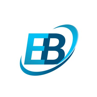 İlk harf EB logotype şirketi adı mavi swoosh tasarım konsepti. iş ve şirket kimliği için vektör logosu.