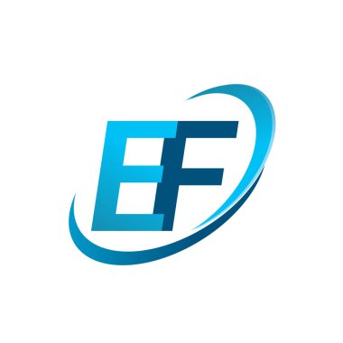 İlk harf EF logotype şirketi adı mavi swoosh tasarım konsepti. iş ve şirket kimliği için vektör logosu.