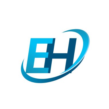 İlk harf EH logotype şirketi adı mavi swoosh tasarım konsepti. iş ve şirket kimliği için vektör logosu.