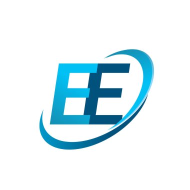 İlk harf EE logotype şirket adı mavi swoosh tasarım konsepti. iş ve şirket kimliği için vektör logosu.