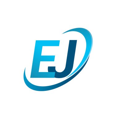 İlk harf EJ logotype şirketi adı mavi swoosh tasarım konsepti. iş ve şirket kimliği için vektör logosu.