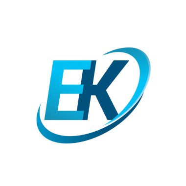 İlk harf EK logotype şirketi adı mavi swoosh tasarım konsepti. iş ve şirket kimliği için vektör logosu.