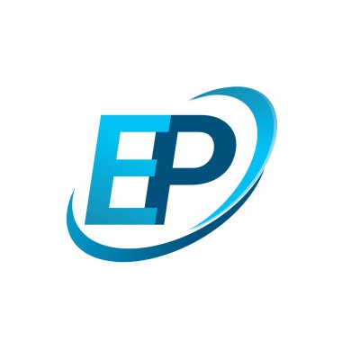 İlk harf EP logotype şirketi adı mavi swoosh tasarım konsepti. iş ve şirket kimliği için vektör logosu.