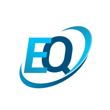İlk harf EQ logotype şirketi adı mavi swoosh tasarım konsepti. iş ve şirket kimliği için vektör logosu.