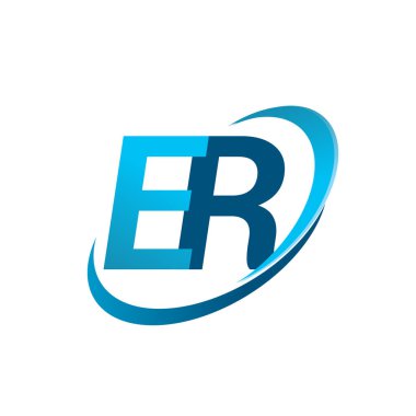 İlk harf ER logotype şirketinin adı Blue Swoosh tasarım konsepti. iş ve şirket kimliği için vektör logosu.