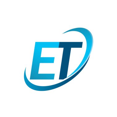İlk harf ET logotype şirketi adı Blue Swoosh tasarım konsepti. iş ve şirket kimliği için vektör logosu.