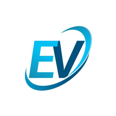 İlk harf EV logotype şirketi adı mavi swoosh tasarım konsepti. iş ve şirket kimliği için vektör logosu.