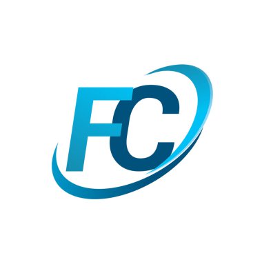 İlk harf FC logotype şirketinin adı Blue Swoosh tasarım konsepti. iş ve şirket kimliği için vektör logosu.
