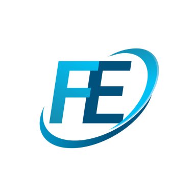 FE logotype şirketinin ilk harfi Blue Swoosh tasarım konsepti. iş ve şirket kimliği için vektör logosu.