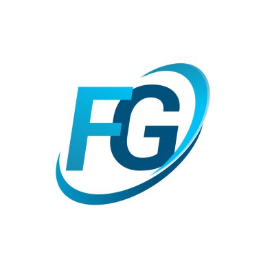 İlk harf FG logotype şirketi adı mavi swoosh tasarım konsepti. iş ve şirket kimliği için vektör logosu.
