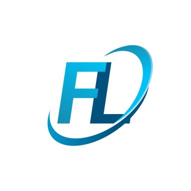 İlk harf FL logotype şirketi adı mavi swoosh tasarım konsepti. iş ve şirket kimliği için vektör logosu.