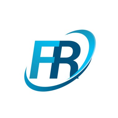 İlk harf FR logotype şirketinin adı Blue Swoosh tasarım konsepti. iş ve şirket kimliği için vektör logosu.